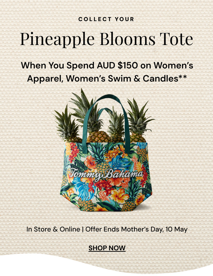 Collect your Pineapple Blooms Tote when you spend AUD $150 on Women's Apparel, Women's Swim and Candles.