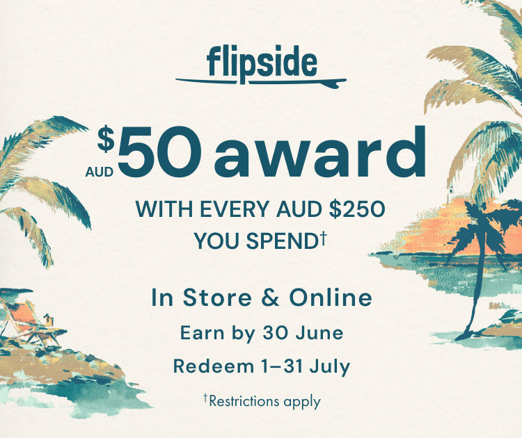 Flipside promotional offer with palm tree design on a white background
